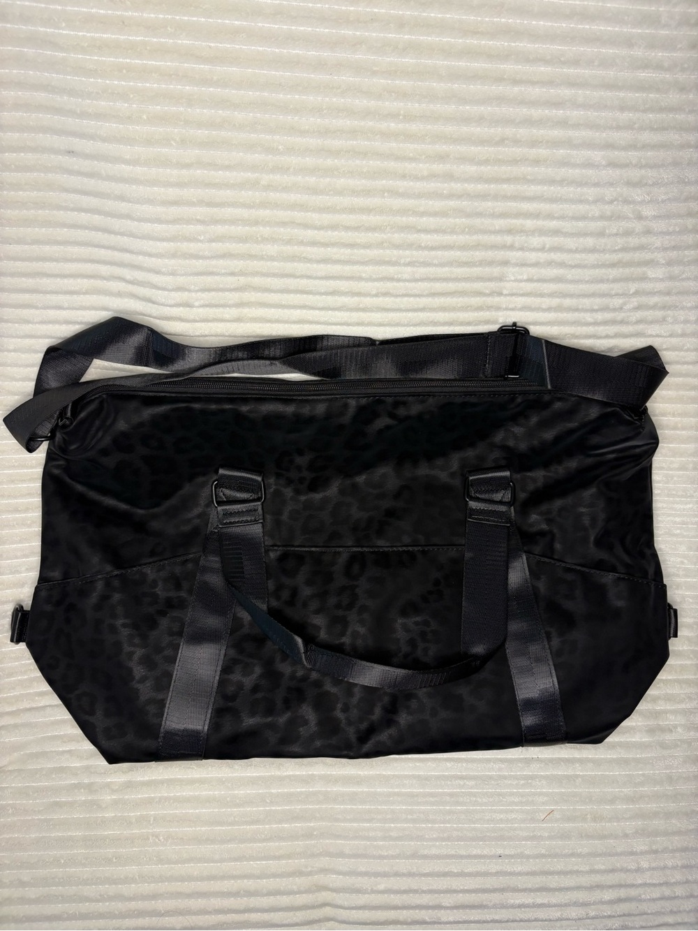 Privata Black Leopard Print Travel Tote Bags with Straps